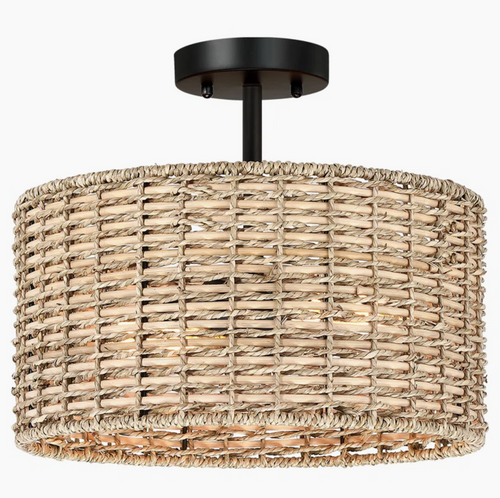 RattanGlow Drum Ceiling Light